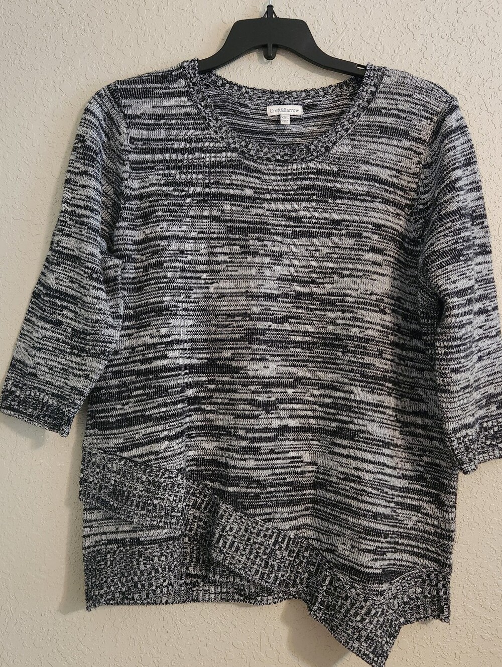 Croft And Barrow Knit Sweater Women's Size XXL Classic Black White Assymetric
